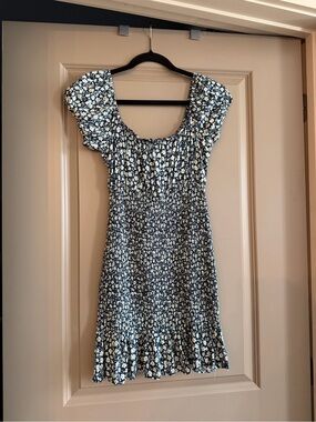 wild fable Navy Floral Puff-Sleeve Mini Dress